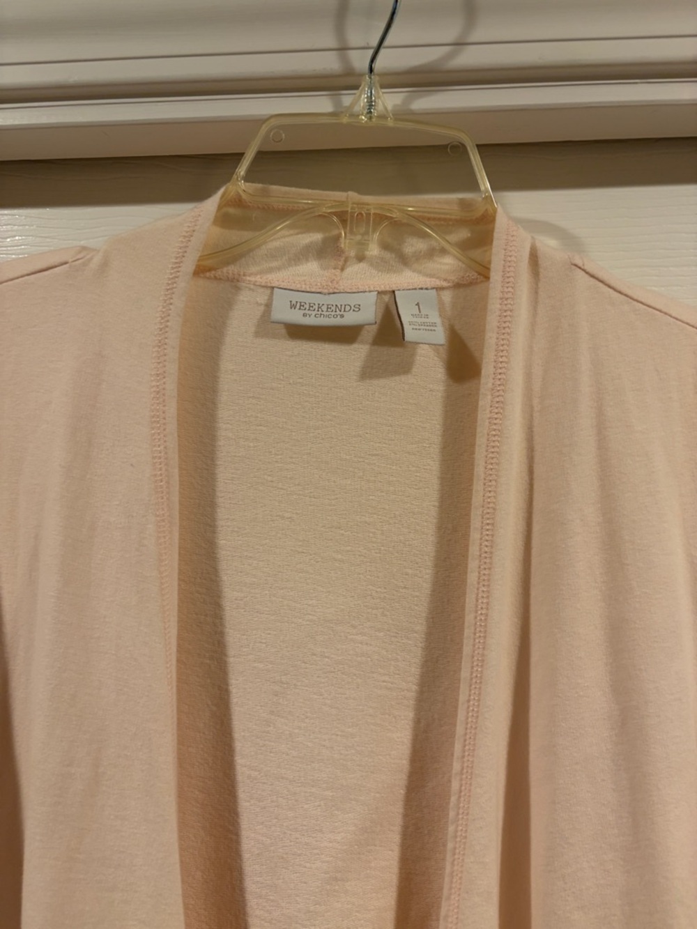 Chico’s weekend Women's Light Pink Open Front Cardigan size 1 (m) like new - Picture 3 of 4
